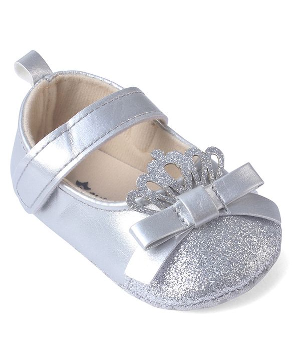 Cute Walk by Babyhug Velcro Closure Booties with Shimmer Floral Applique - Pink