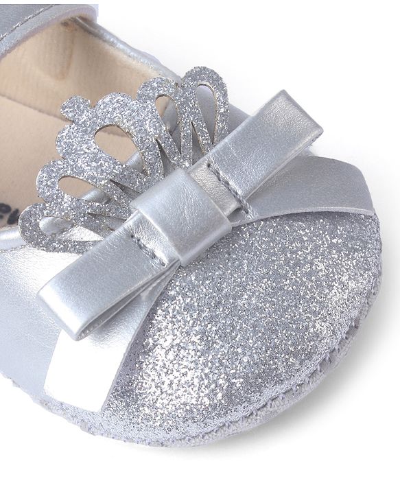 Cute Walk by Babyhug Velcro Closure Booties with Shimmer Floral Applique - Pink