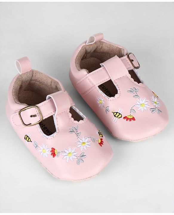 Cute Walk by Babyhug Velcro Closure Booties with Embroidery - Pink
