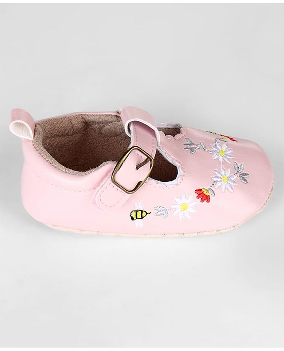Cute Walk by Babyhug Velcro Closure Booties with Embroidery - Pink