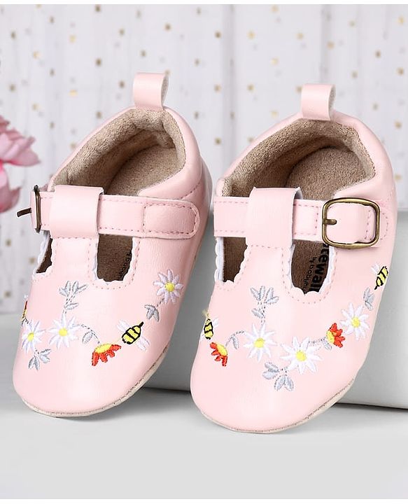 Cute Walk by Babyhug Velcro Closure Booties with Embroidery - Pink