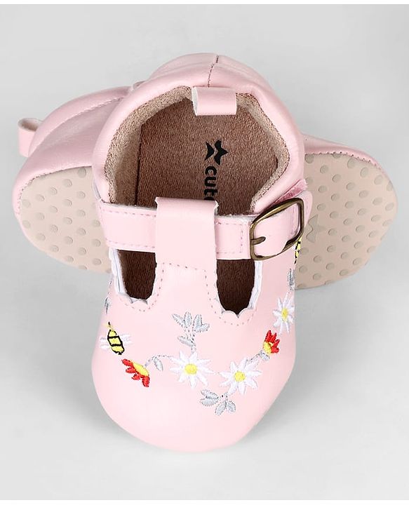 Cute Walk by Babyhug Velcro Closure Booties with Embroidery - Pink