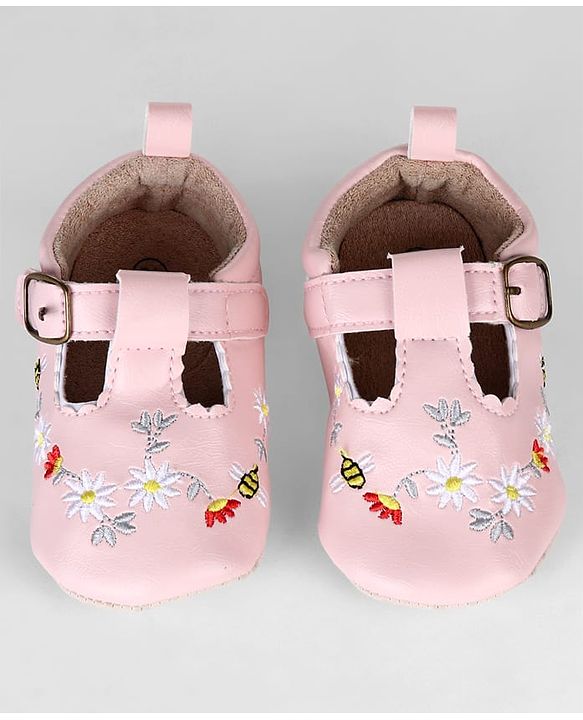 Cute Walk by Babyhug Velcro Closure Booties with Embroidery - Pink