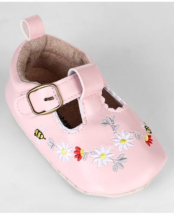 Cute Walk by Babyhug Velcro Closure Booties with Embroidery - Pink