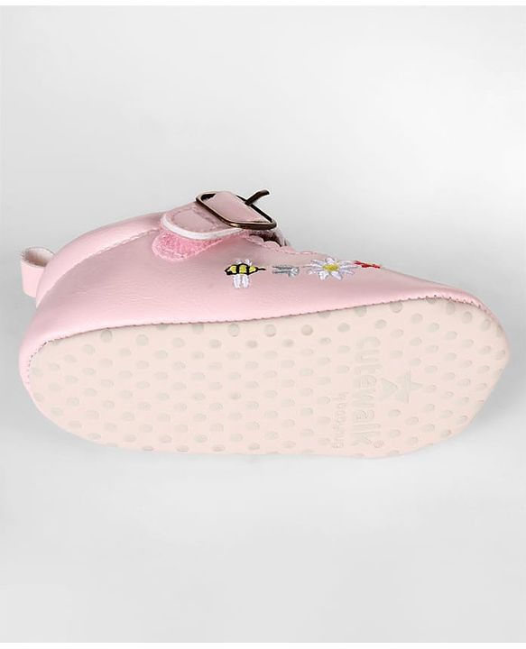 Cute Walk by Babyhug Velcro Closure Booties with Embroidery - Pink