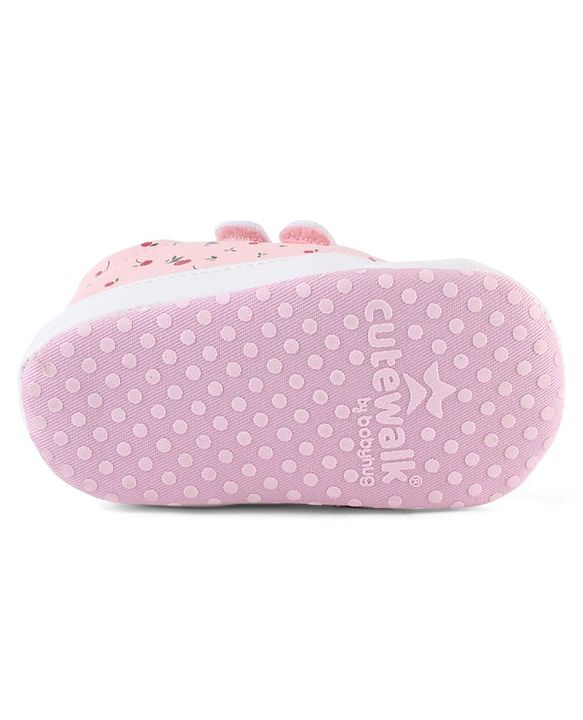 Cute Walk by Babyhug Booties With Velcro Closure & Cherry Print - Pink