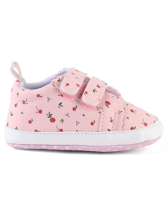 Cute Walk by Babyhug Booties With Velcro Closure & Cherry Print - Pink