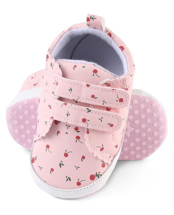 Cute Walk by Babyhug Booties With Velcro Closure & Cherry Print - Pink