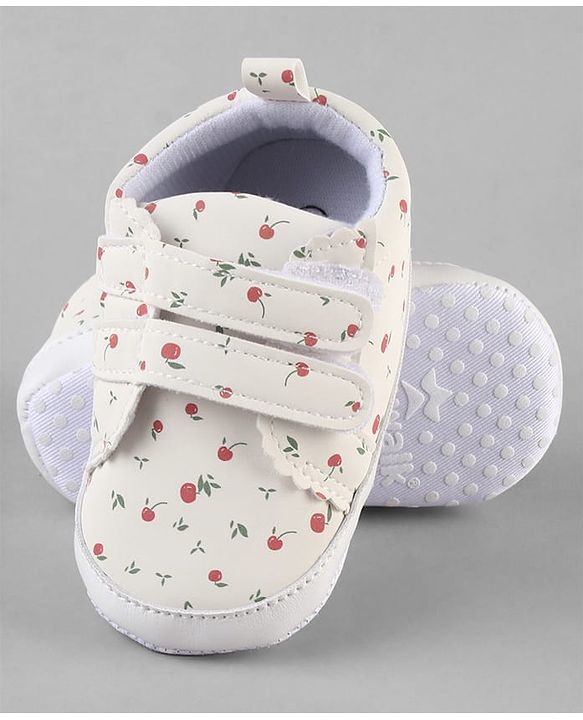Cute Walk by Babyhug Booties With Velcro Closure & Cherry Print - Pink