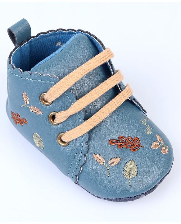 Cute Walk by Babyhug Slip On Booties With Leaf Embroidery - Blue