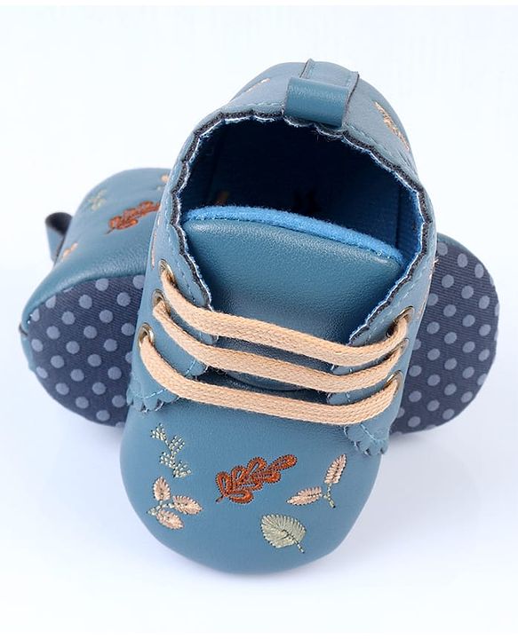 Cute Walk by Babyhug Slip On Booties With Leaf Embroidery - Blue