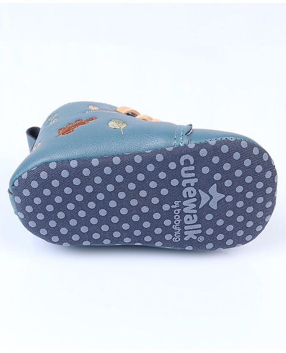 Cute Walk by Babyhug Slip On Booties With Leaf Embroidery - Blue