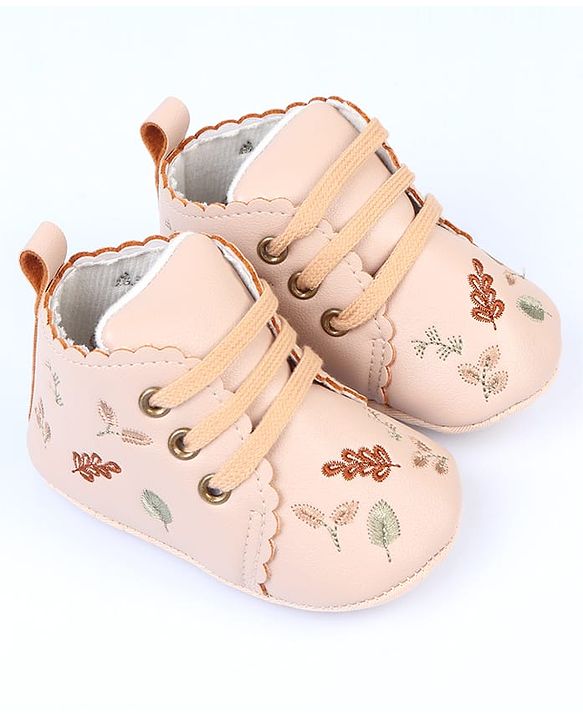 Cute Walk by Babyhug Slip On Booties With Leaf Embroidery - Blue