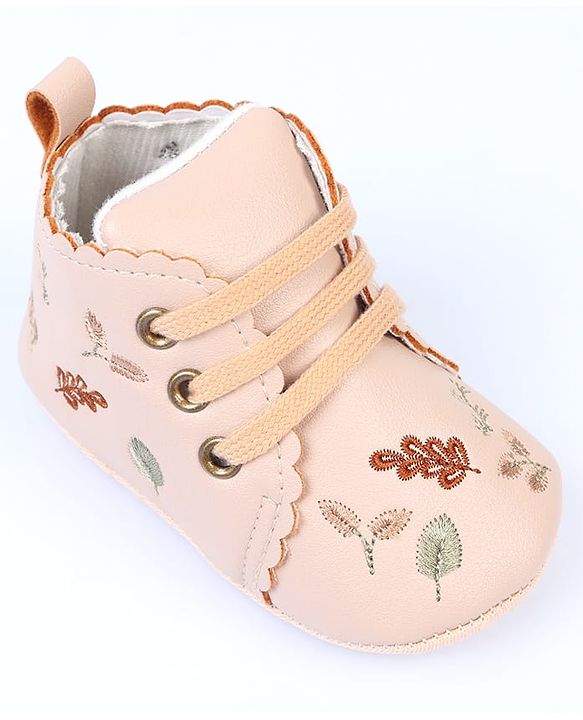 Cute Walk by Babyhug Slip On Booties With Leaf Embroidery - Blue