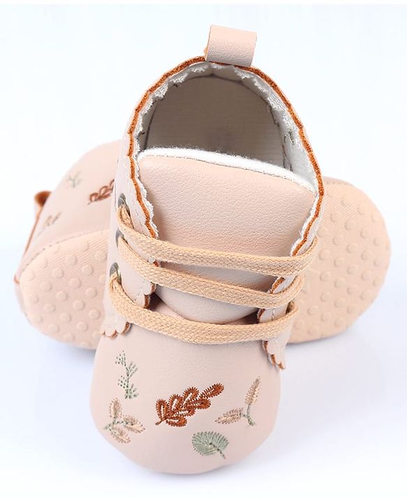 Cute Walk by Babyhug Slip On Booties With Leaf Embroidery - Blue