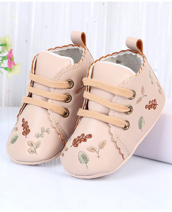 Cute Walk by Babyhug Slip On Booties With Leaf Embroidery - Blue