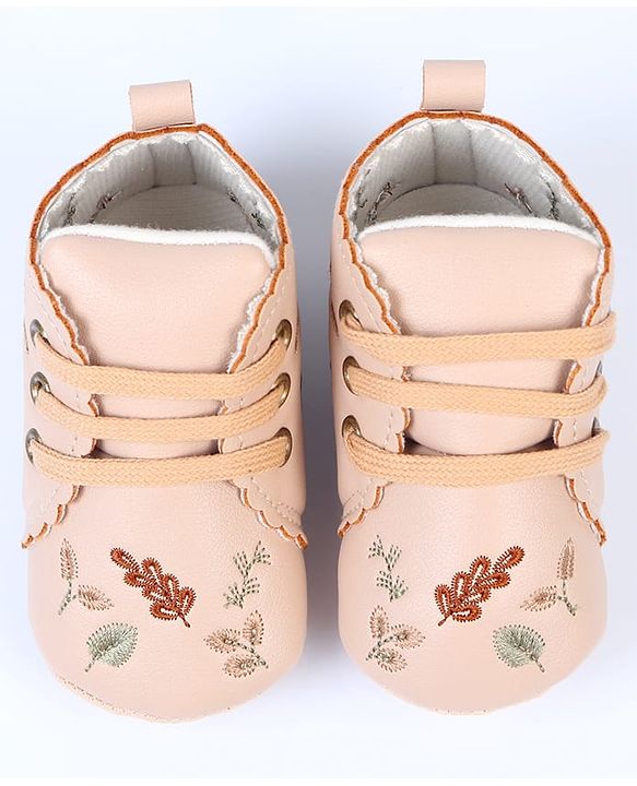 Cute Walk by Babyhug Slip On Booties With Leaf Embroidery - Blue