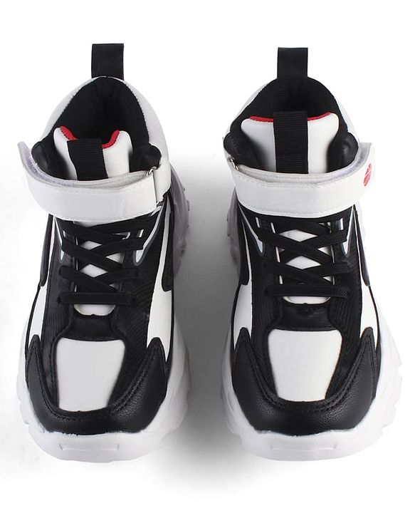Pine Kids Sneaker Shoes With Velcro Closure & Basket Ball Print - White