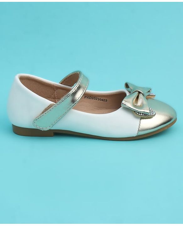 Pine Kids Velcro Closure Closed Toe Ballerina with Bow Applique - Golden