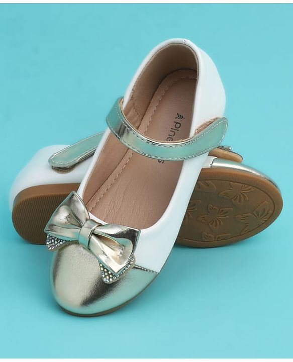 Pine Kids Velcro Closure Closed Toe Ballerina with Bow Applique - Golden