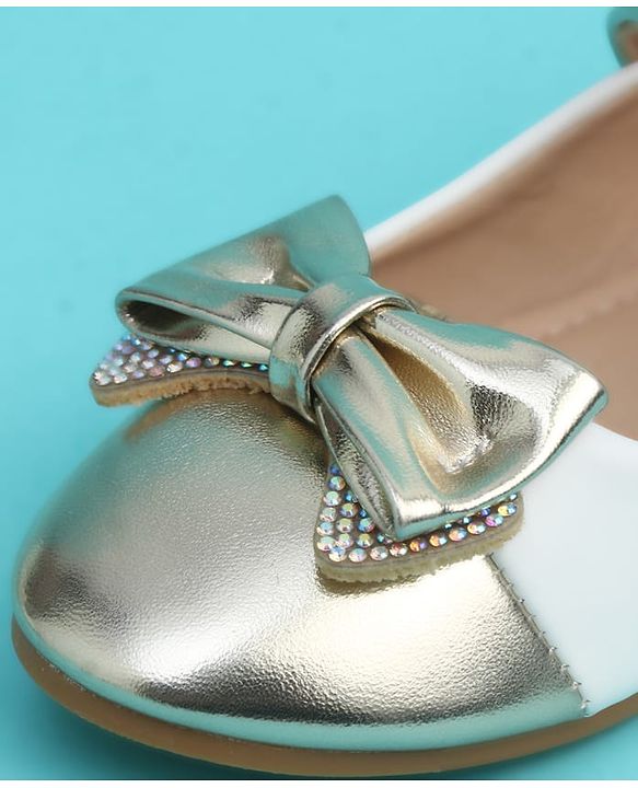 Pine Kids Velcro Closure Closed Toe Ballerina with Bow Applique - Golden