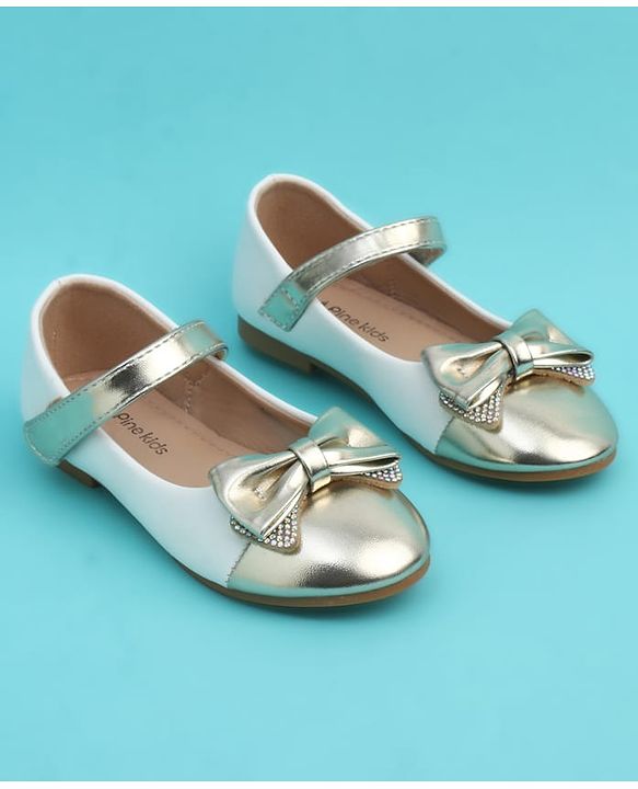 Pine Kids Velcro Closure Closed Toe Ballerina with Bow Applique - Golden