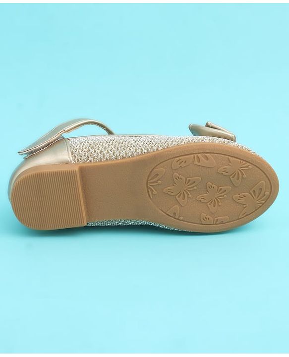 Pine Kids Velcro Closure Closed Toe Ballerina with Bow Applique - Golden
