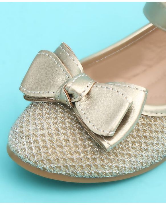 Pine Kids Velcro Closure Closed Toe Ballerina with Bow Applique - Golden