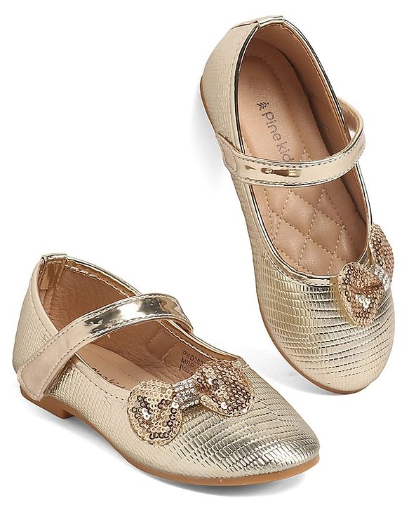 Pine Kids Velcro Closure Ballerina With Bow Applique - Golden