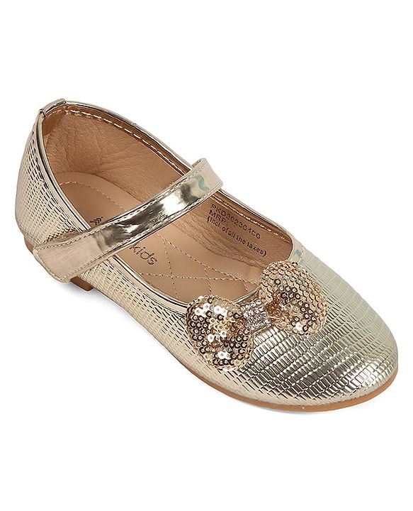 Pine Kids Velcro Closure Ballerina With Bow Applique - Golden