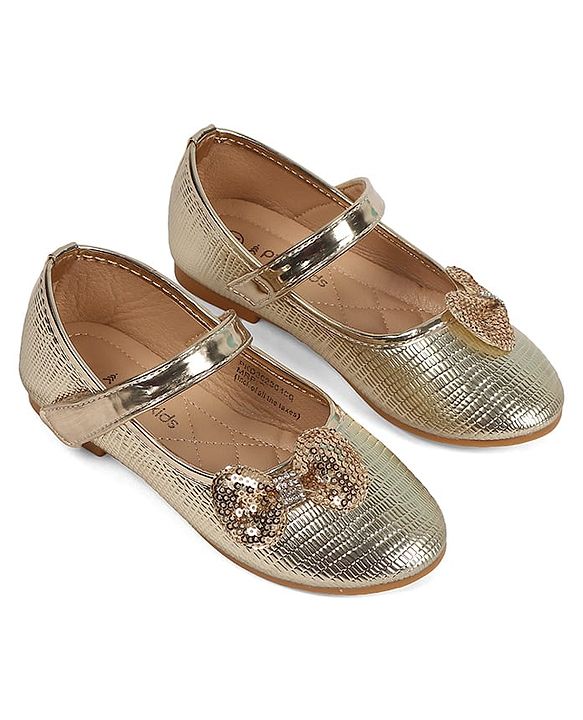 Pine Kids Velcro Closure Ballerina With Bow Applique - Golden