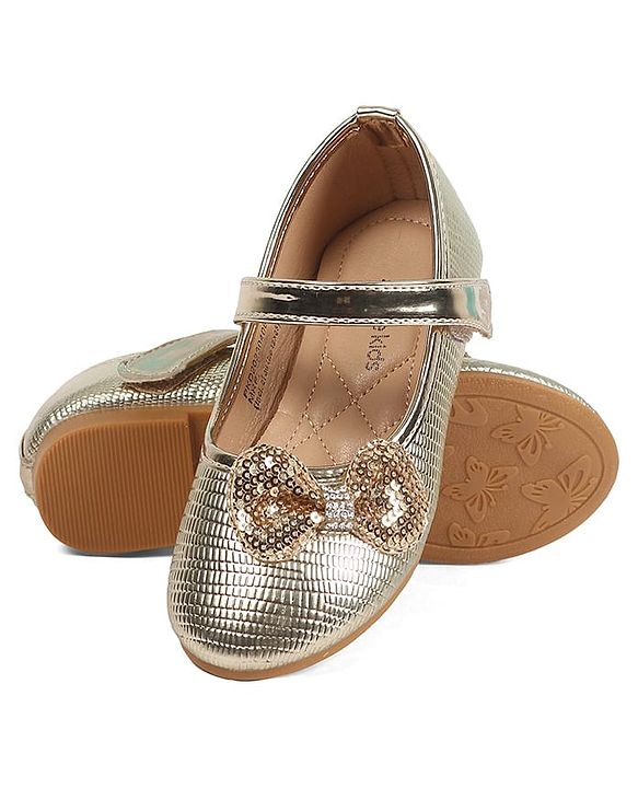 Pine Kids Velcro Closure Ballerina With Bow Applique - Golden