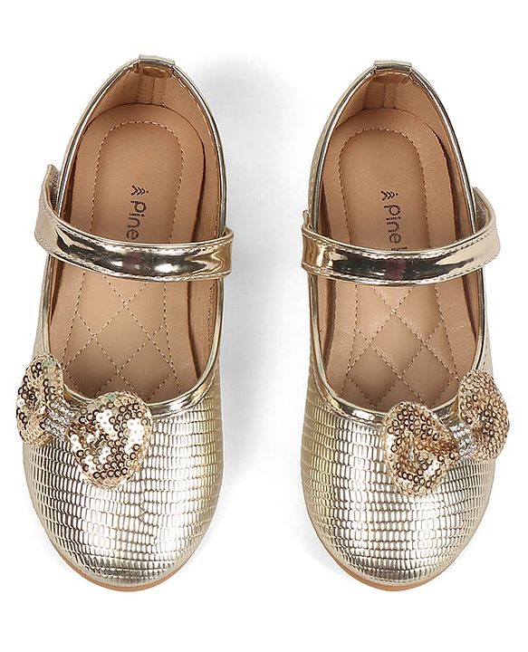 Pine Kids Velcro Closure Ballerina With Bow Applique - Golden