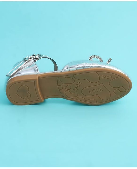 Pine Kids Buckle Closure Closed Toe Ballerina with Bow Applique - Silver