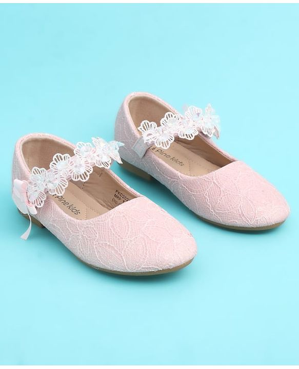 Pine Kids Velcro Closure Closed Toe Ballerina with Embroidery - Pink
