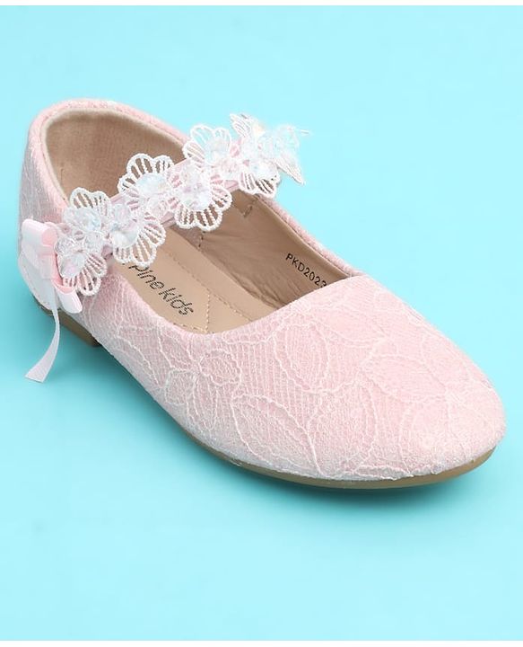 Pine Kids Velcro Closure Closed Toe Ballerina with Embroidery - Pink
