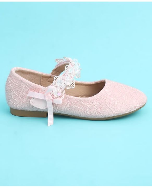 Pine Kids Velcro Closure Closed Toe Ballerina with Embroidery - Pink