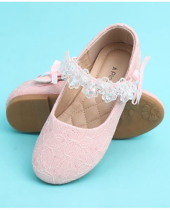 Pine Kids Velcro Closure Closed Toe Ballerina with Embroidery - Pink
