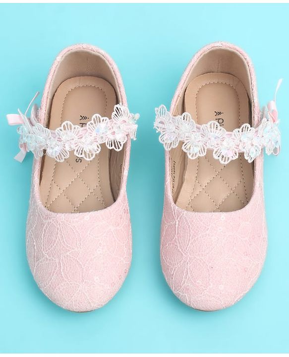 Pine Kids Velcro Closure Closed Toe Ballerina with Embroidery - Pink