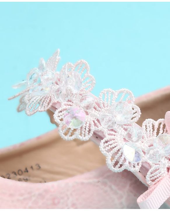 Pine Kids Velcro Closure Closed Toe Ballerina with Embroidery - Pink