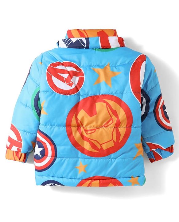 Babyhug Marvel Woven Winter Jacket with Full Sleeves and Hero In Training Print - Blue for 3-6 Months