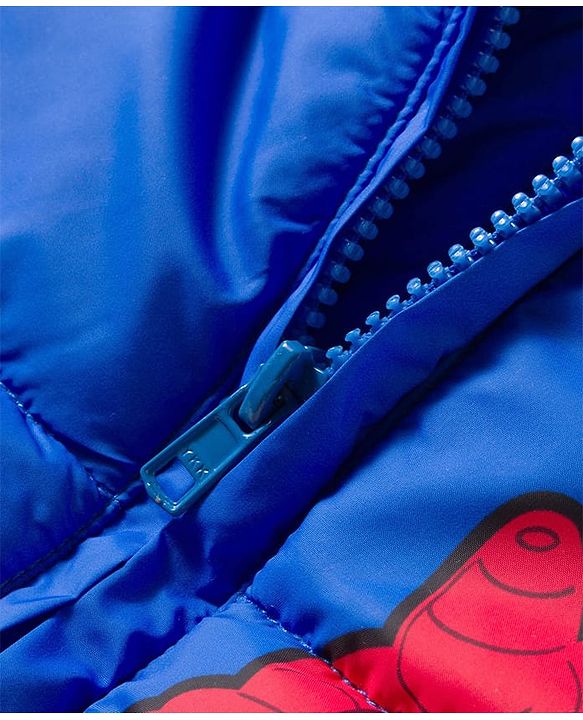 Babyhug Marvel Woven Hooded Winter Jacket with Full Sleeves and Spider-Man Graphic - Blue