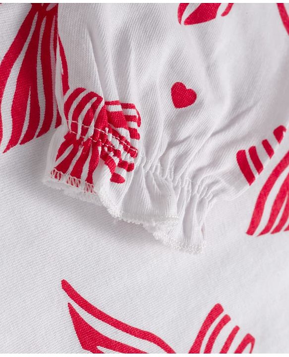 Babyhug 100% Cotton Knit Full Sleeves Top with Collar & Bow Print - Red & White