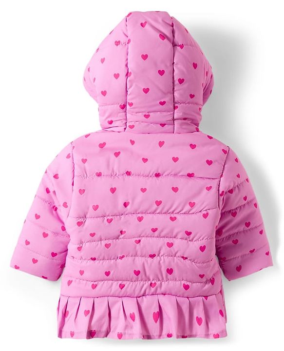 Babyhug Disney Woven Full Sleeves Hooded Winter Jacket With Minnie & Friends Graphics & Ear Bow Applique - Pink