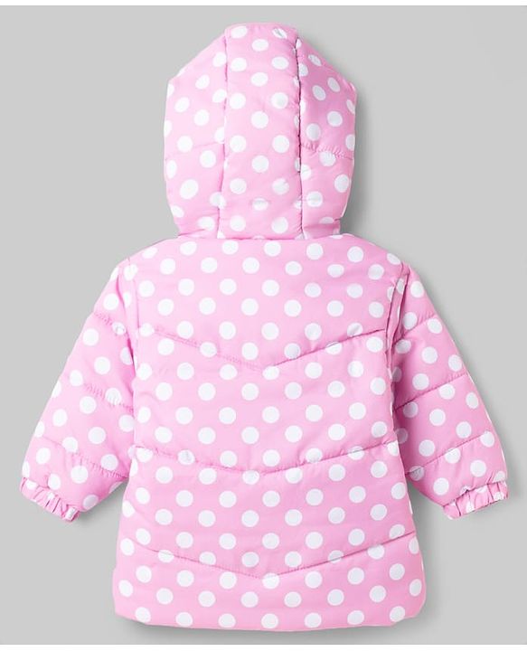 Babyhug Disney Woven Full Sleeves Hooded Padded Winter Jacket With Minnie Mouse Graphics With Ear & Bow Applique - Pink