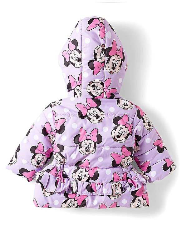 Babyhug Disney Woven Full Sleeves Hooded Winter Jacket With Minnie Mouse Print - Pink