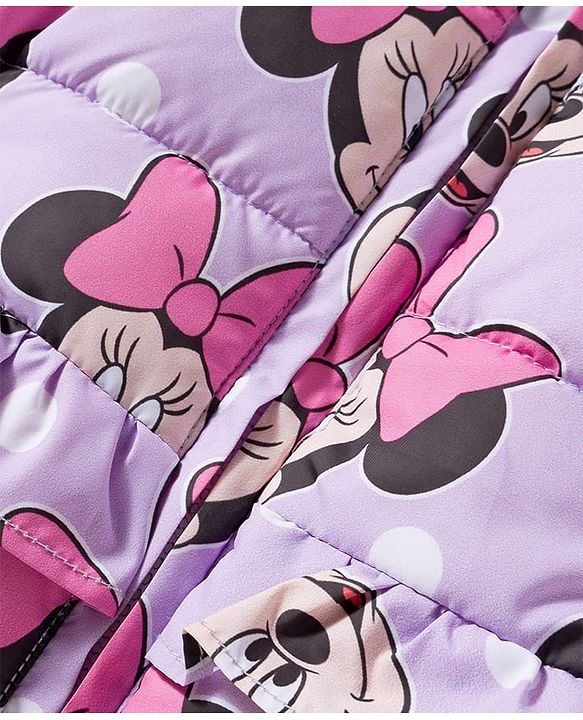 Babyhug Disney Woven Full Sleeves Hooded Winter Jacket With Minnie Mouse Print - Pink
