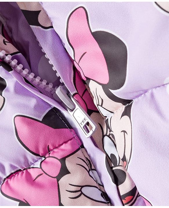 Babyhug Disney Woven Full Sleeves Hooded Winter Jacket With Minnie Mouse Print - Pink