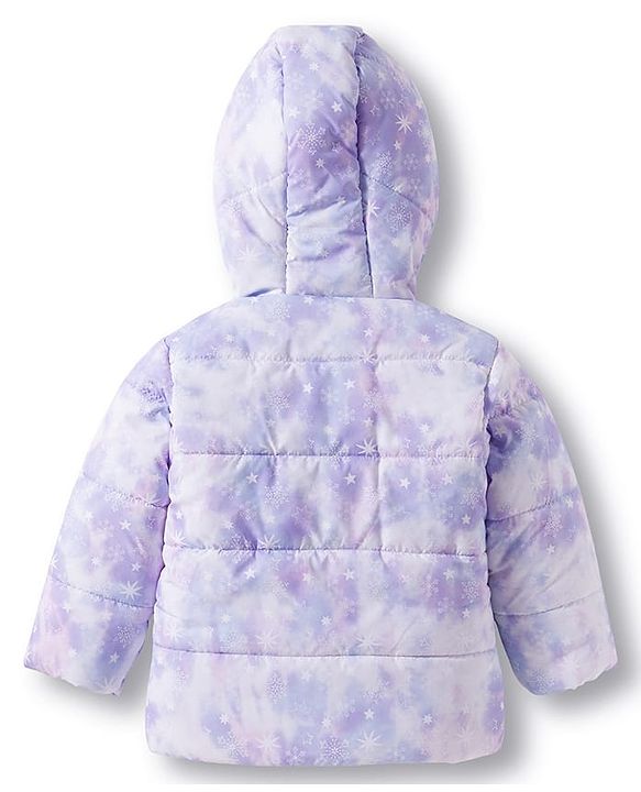Babyhug Disney Woven Hooded Padded Winter Jacket With Full Sleeves and Elsa & Anna Graphic- Lavender