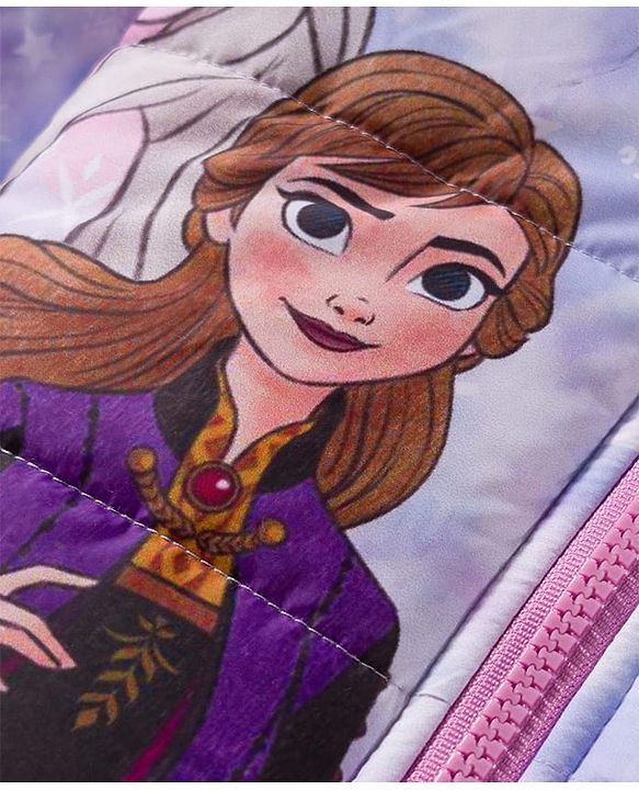 Babyhug Disney Woven Hooded Padded Winter Jacket With Full Sleeves and Elsa & Anna Graphic- Lavender
